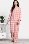 Zivame Checkered Charm Flannel Pyjama Set - Coral Cloud — thumbnail 2